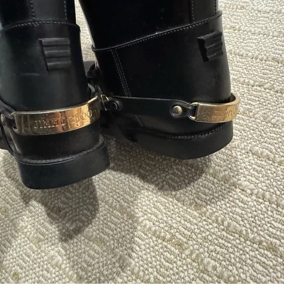 Jimmy Choo Black Rubber Cheshire Equestrian Style Tall Rainboots | Size 37 - Picture 6 of 8